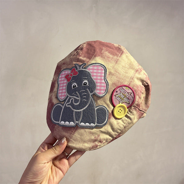 Cute Elephant Applique Beret Hat Soft Fabric Adjustable Fit Retro Newsboy Cap(Red) Hats