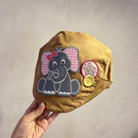 Cute Elephant Applique Beret Hat Soft Fabric Adjustable Fit Retro Newsboy Cap(Khaki) Hats