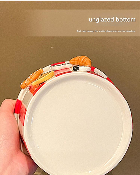 Charming Striped Ceramic Instant Noodle Bowl With 3D Accents & Happy Every Day!" Message(Grey)" Decorative Plates & Bowls