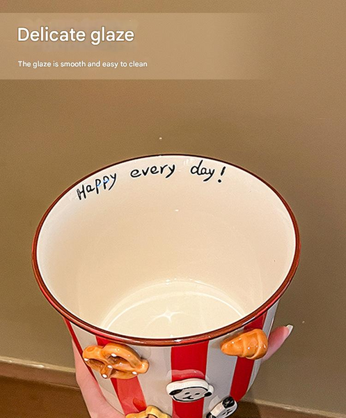 Charming Striped Ceramic Instant Noodle Bowl With 3D Accents & Happy Every Day!" Message(Grey)" Decorative Plates & Bowls