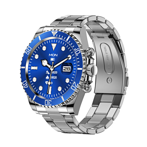 Classic Stainless Steel Smartwatch With Rotating Timer Bezel Bluetooth Calling & Luminous Display(Blue) Smart Watches
