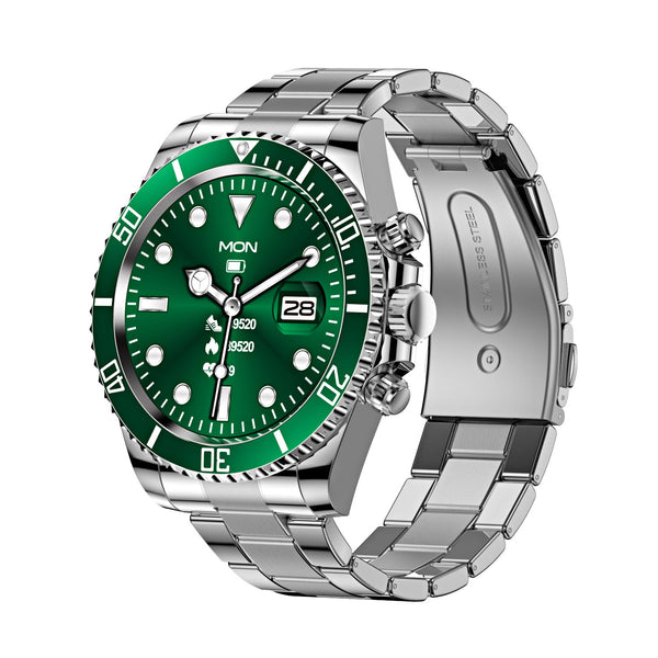 Classic Stainless Steel Smartwatch With Rotating Timer Bezel Bluetooth Calling & Luminous Display(Green) Smart Watches