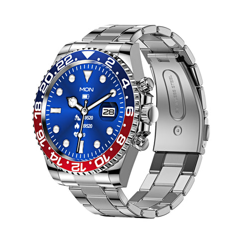 Classic Stainless Steel Smartwatch With Rotating Timer Bezel Bluetooth Calling & Luminous Display(Blue And Red) Smart Watches