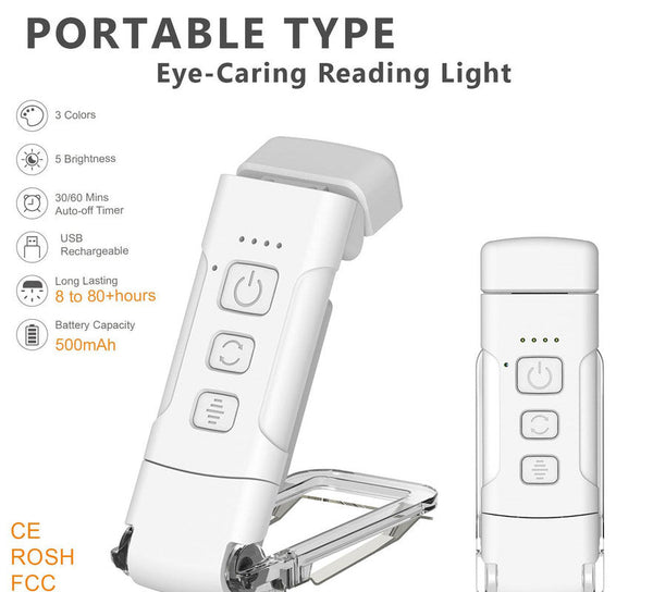 Clip On Led Reading Light Usb Rechargeable 3 Color Modes & 5 Brightness Levels(White) Brushes & Combs