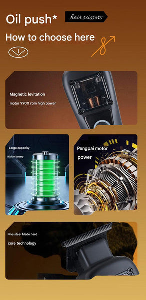 Professional Cordless Hair Clipper With Magnetic Motor 9900 Rpm 180 Min Runtime Lcd Display & Dual Charging Gold Clippers & Trimmers