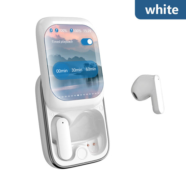 Tws Wireless With Led Touch Screen Charging Case Bluetooth 5.3 Hifi Sound Standalone Music Playback & Game Mode(White) Earbuds