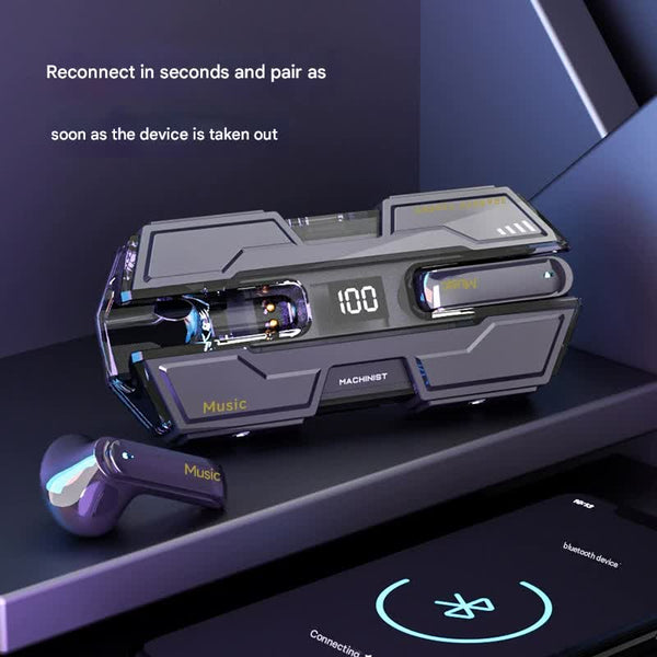 Futuristic Tws Gaming Bluetooth 5.3 Low Latency Hifi Surround Sound Led Display(Yellow) Earbuds