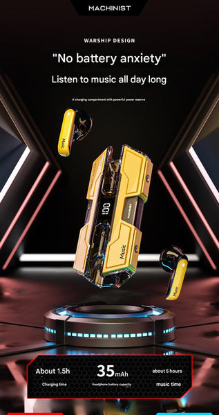 Futuristic Tws Gaming Bluetooth 5.3 Low Latency Hifi Surround Sound Led Display(Yellow) Earbuds