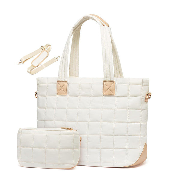 Lightweight Quilted Tote Bag For Women Fits 15.6 Laptop Water Resistant With Clutch Luggage Strap White Laptop Cases & Bags