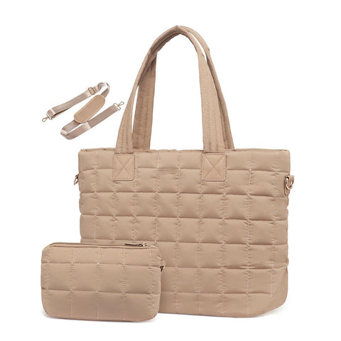 Lightweight Quilted Tote Bag For Women Fits 15.6 Laptop Water Resistant With Clutch & Luggage Strap(Khaki) Women's Bags & Handbags