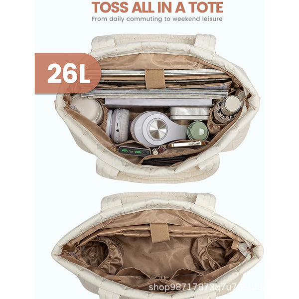 Lightweight Quilted Tote Bag For Women Fits 15.6 Laptop Water Resistant With Clutch & Luggage Strap(Khaki) Women's Bags & Handbags