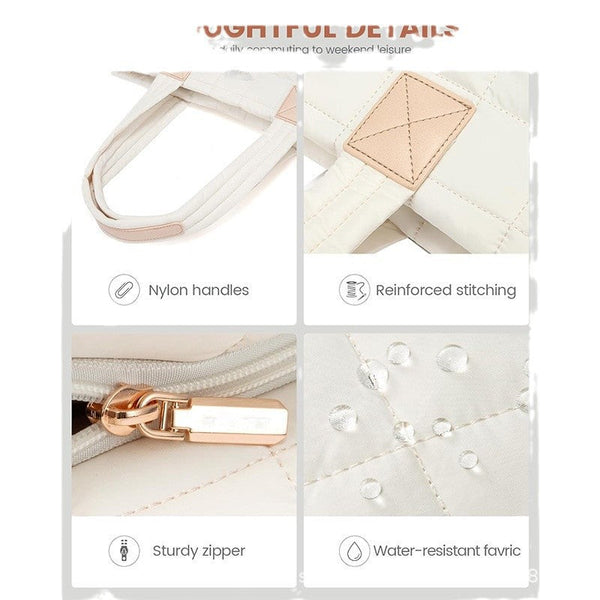 Lightweight Quilted Tote Bag For Women Fits 15.6 Laptop Water Resistant With Clutch & Luggage Strap(Khaki) Women's Bags & Handbags