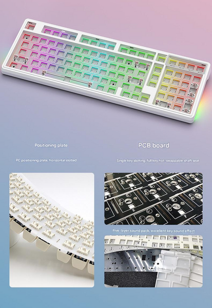 Tri Mode Rgb Mechanical Gaming Keyboard 102 Hot Swappable 4000Mah Battery 5 Layer Sound Dampening(Sky Blue On White) Keyboards