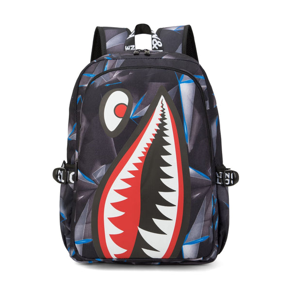 Trendsetter Shark Mouth Print Backpack Lightweight Breathable School Bag Laser Blue Backpacks & Bags