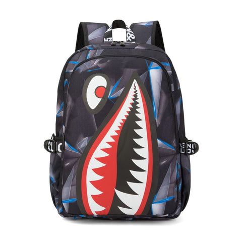 Trendsetter Shark Mouth Print Backpack Lightweight Breathable School Bag Laser Blue Backpacks & Bags