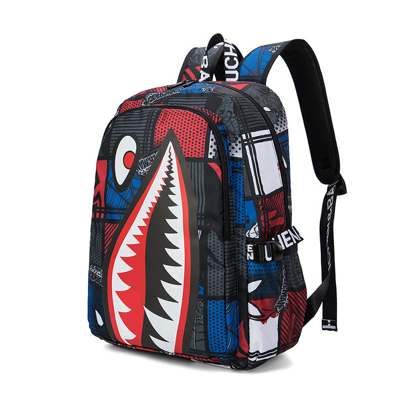 Trendsetter Shark Mouth Print Backpack Lightweight Breathable School Bag Red Spider Backpacks & Bags