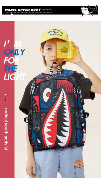 Trendsetter Shark Mouth Print Backpack Lightweight Breathable School Bag Red Spider Backpacks & Bags