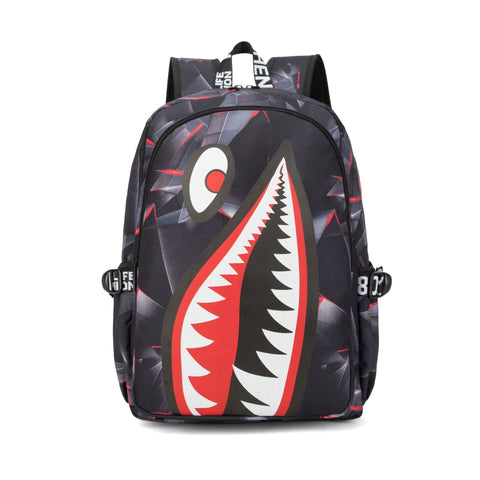 Trendsetter Shark Mouth Print Backpack Lightweight Breathable School Bag Laser Red Backpacks & Bags