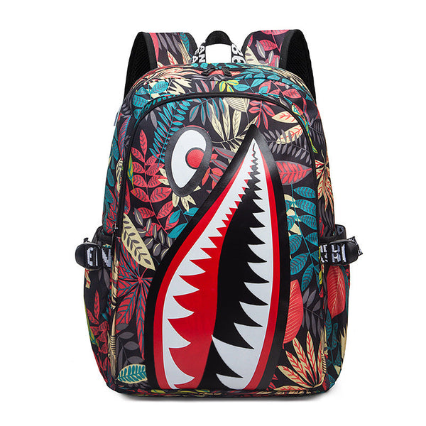 Trendsetter Shark Mouth Print Backpack Lightweight Breathable School Bag Red Leaves Backpacks & Bags