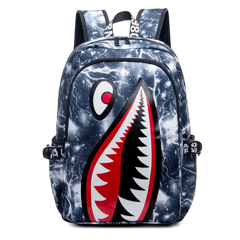 Trendsetter Shark Mouth Print Backpack Lightweight Breathable School Bag Blue Lightning Backpacks & Bags