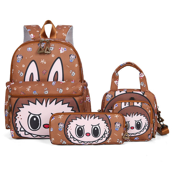 Kids Cartoon Character 3 Piece Backpack Set Lightweight School Bag With Lunch Pencil Case Brown Backpacks & Bags