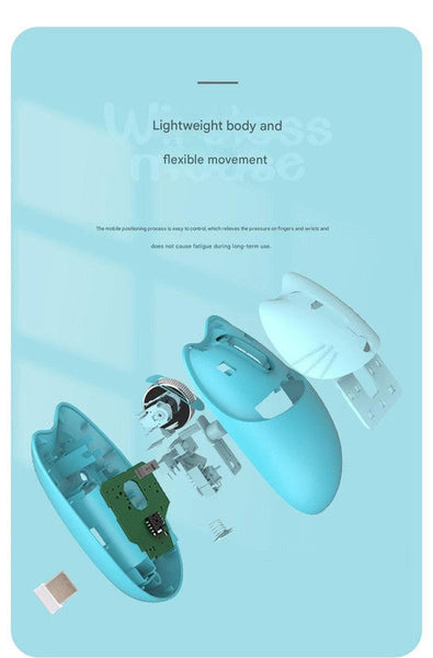 Cute Cat Shaped Wireless Office Mouse Dual Mode 2.4G/Bluetooth 3 Level Dpi Silent Click(Purple) Keyboard & Mouse Bundles