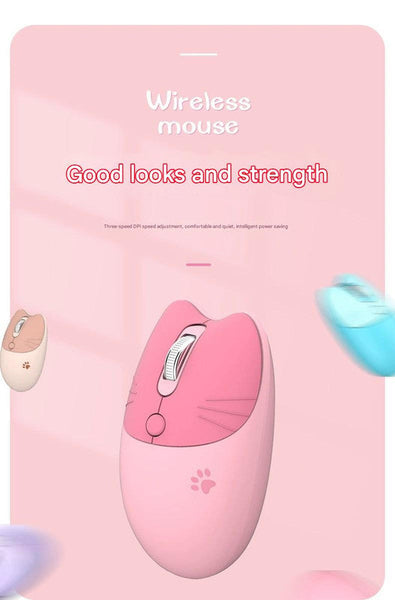 Cute Cat Shaped Wireless Office Mouse Dual Mode 2.4G/Bluetooth 3 Level Dpi Silent Click(Red) Keyboard & Mouse Bundles
