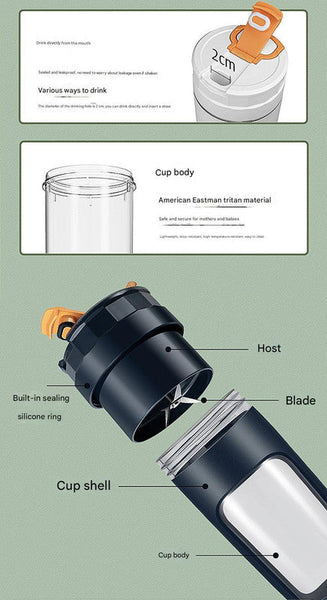 Large 600Ml Blender Usb C Rechargeable Smoothie Maker With 4 Stainless Steel Blades(White) Handheld Blenders