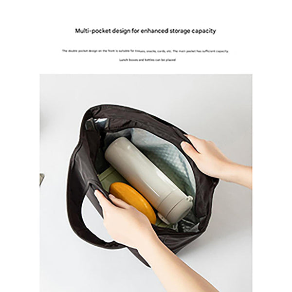 Insulated Lunch Tote Bag Large Capacity Multi Pocket Waterproof & Stain Resistant Lining Beige Lunchboxes