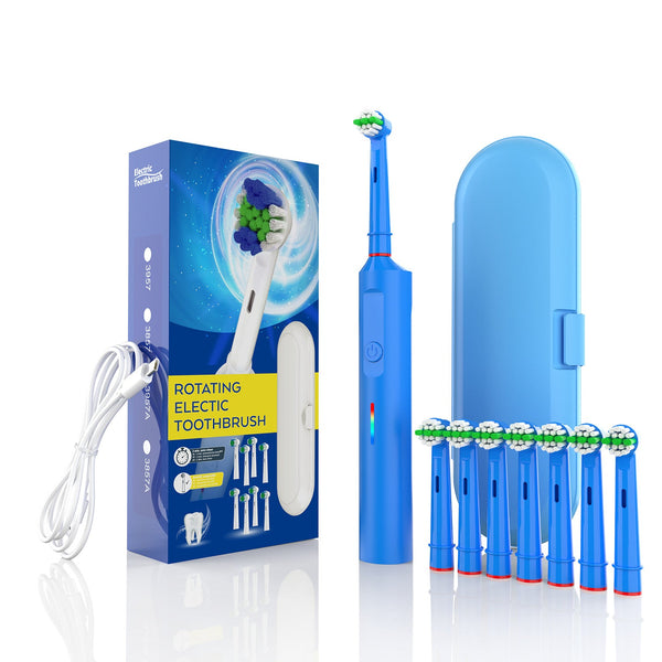 Rotating Electric Toothbrush With 3D Cleaning Action Modes Ipx7 Waterproof Travel Case & 6 Brush Heads(White) Electric Toothbrushes
