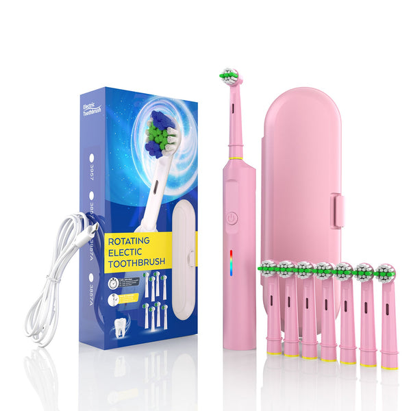 Rotating Electric Toothbrush With 3D Cleaning Action Modes Ipx7 Waterproof Travel Case & 6 Brush Heads(White) Electric Toothbrushes