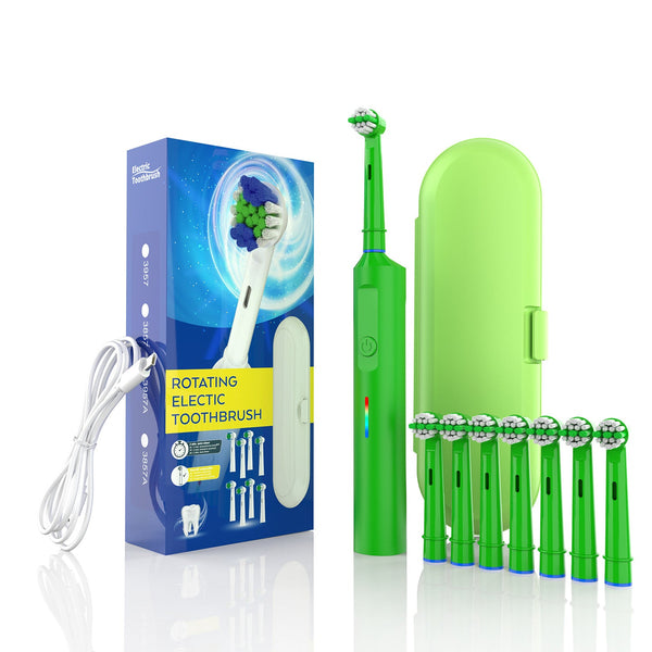 Rotating Electric Toothbrush With 3D Cleaning Action Modes Ipx7 Waterproof Travel Case & 6 Brush Heads(White) Electric Toothbrushes