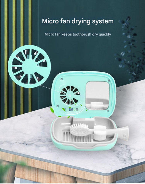 Uvc Toothbrush Sterilizer Case With Drying Fan Usb Rechargeable 5 Minute Fast Disinfection(Green) Tumblers & Toothbrush Holders
