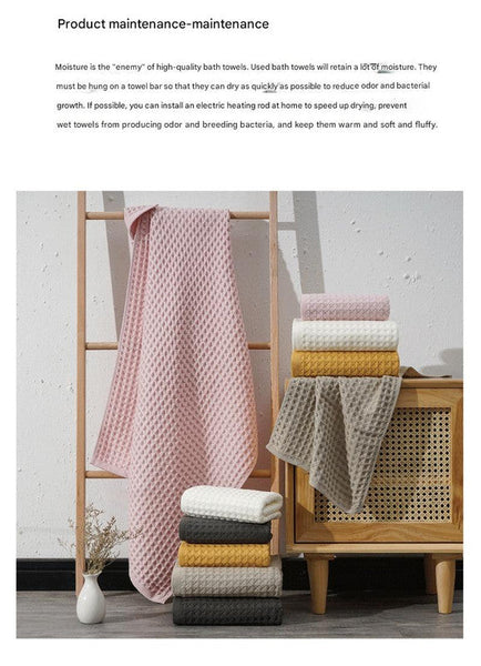 Luxurious 100% Cotton Waffle Weave Towel Set Absorbent Quick Drying & Soft 3 Piece Towels & Washcloths