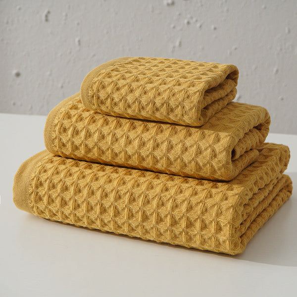 Luxurious 100% Cotton Waffle Weave Towel Set Absorbent Quick Drying & Soft 3 Piece Towels & Washcloths