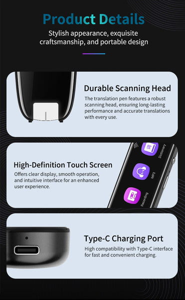 Smart Ai Scan & Voice Translator Pen 112+ Languages Offline Mode Hd Touchscreen Dictionary(Black) Hand Tool Sets