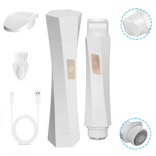 2 In 1 Women's Electric Body Shaver & Facial Trimmer Ipx7 Waterproof Dual Head With Ceramic Blades Usb Rechargeable(White) Women's Shavers