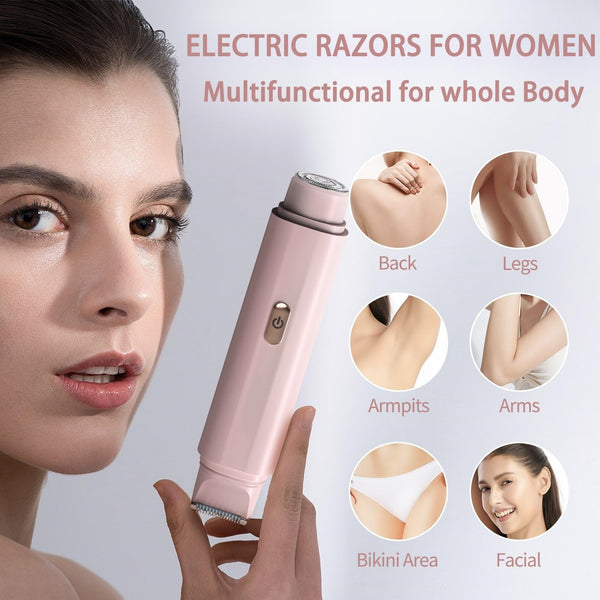 2 In 1 Women's Electric Body Shaver & Facial Trimmer Ipx7 Waterproof Dual Head With Ceramic Blades Usb Rechargeable(White) Women's Shavers