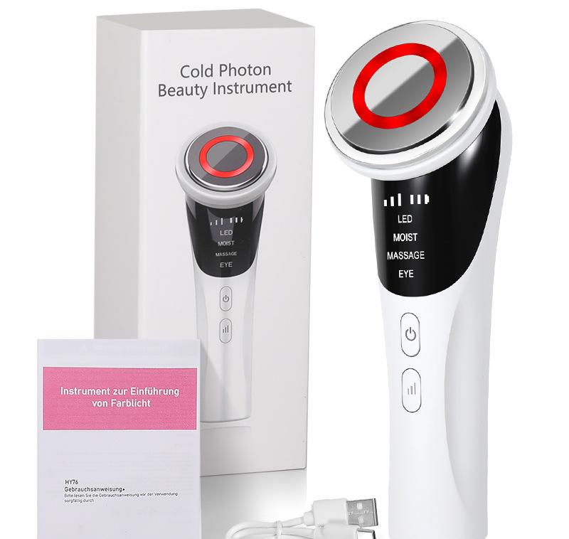 White Multifunctional Facial Beauty Wand With Led Photon Therapy Hot Compress & Sonic Vibration(White) Facial Cleansing Devices
