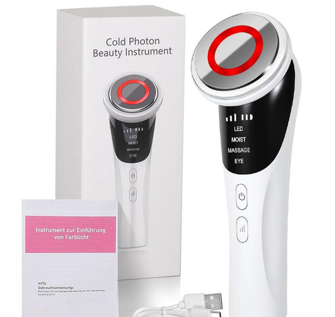 White Multifunctional Facial Beauty Wand With Led Photon Therapy Hot Compress & Sonic Vibration(White) Facial Cleansing Devices