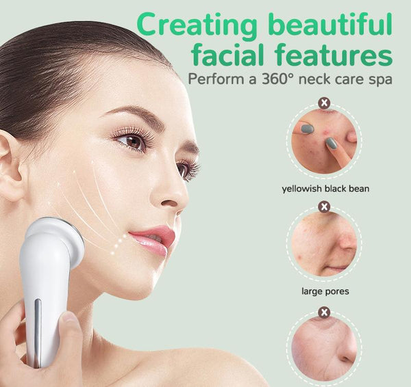 White Multifunctional Facial Beauty Wand With Led Photon Therapy Hot Compress & Sonic Vibration(White) Facial Cleansing Devices