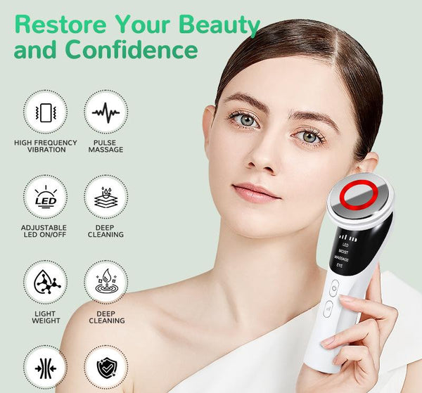 White Multifunctional Facial Beauty Wand With Led Photon Therapy Hot Compress & Sonic Vibration(White) Facial Cleansing Devices