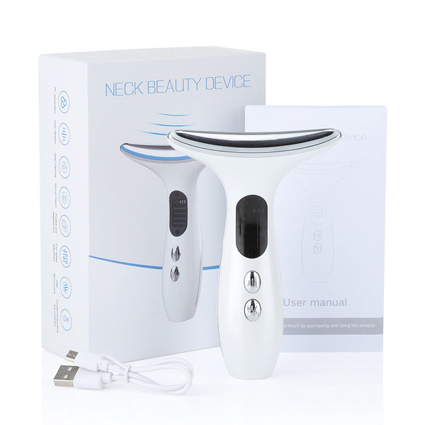 Multi Function Neck & Face Beauty Device 4 In 1 Led Light Therapy Ems Lifting Anti Wrinkle Massager(White) Anti Aging Products