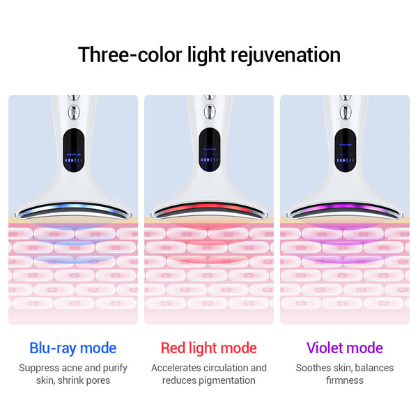 Multi Function Neck & Face Beauty Device 4 In 1 Led Light Therapy Ems Lifting Anti Wrinkle Massager(White) Anti Aging Products