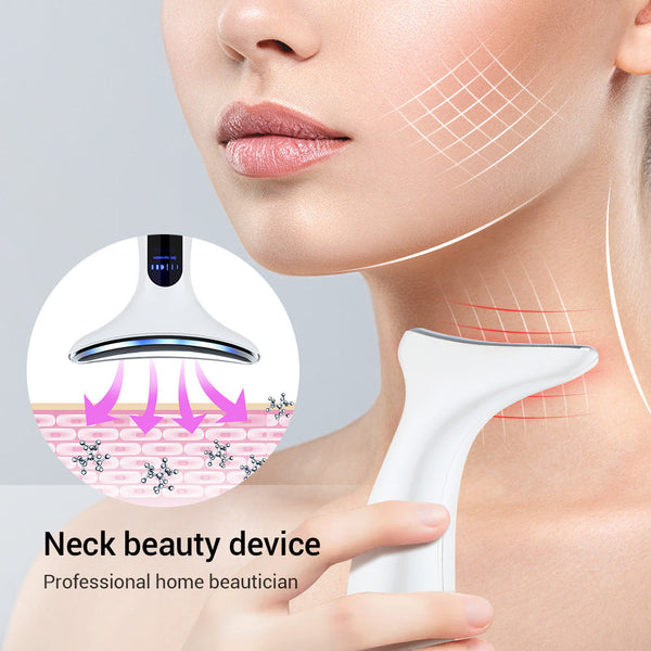 Multi Function Neck & Face Beauty Device 4 In 1 Led Light Therapy Ems Lifting Anti Wrinkle Massager(White) Anti Aging Products