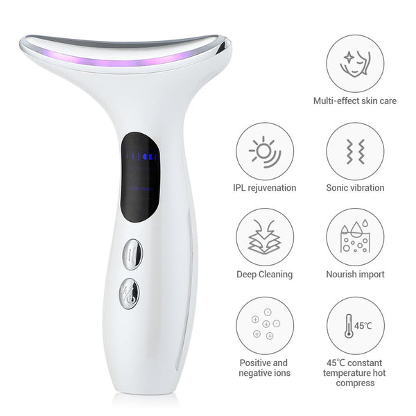 Multi Function Neck & Face Beauty Device 4 In 1 Led Light Therapy Ems Lifting Anti Wrinkle Massager(White) Anti Aging Products