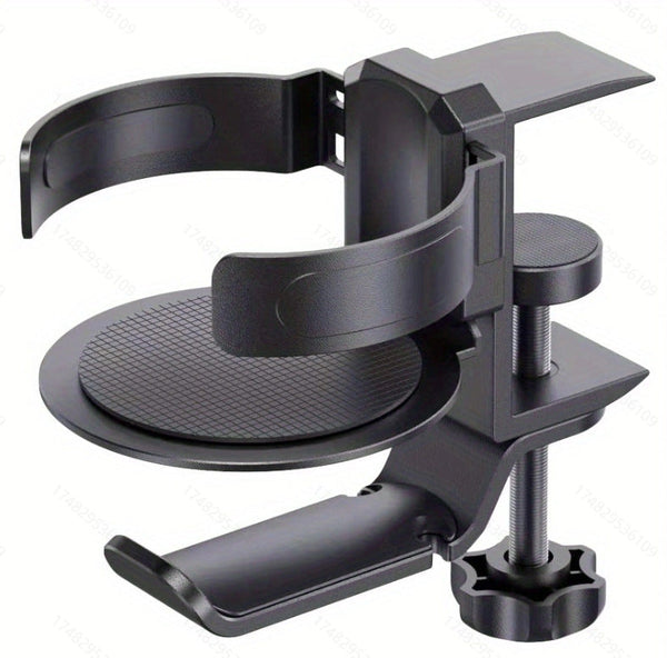 Two Desktop Clip On Cup Holders And Headphone Hanger Adjustable Non Slip Silicone Maximum Load 15Kg(Black) Headphone Accessories