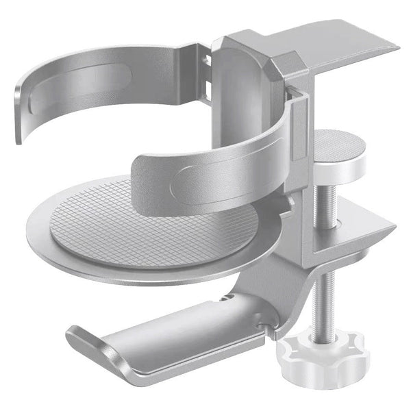 Two Desktop Clip On Cup Holders And Headphone Hanger Adjustable Non Slip Silicone Maximum Load 15Kg(Silver) Headphone Accessories