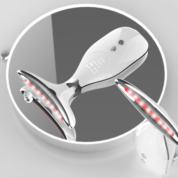 Multi Function Facial Neck Massager With Led Light Therapy Ems Warm Import Rechargeable Skin Care Device White Massagers