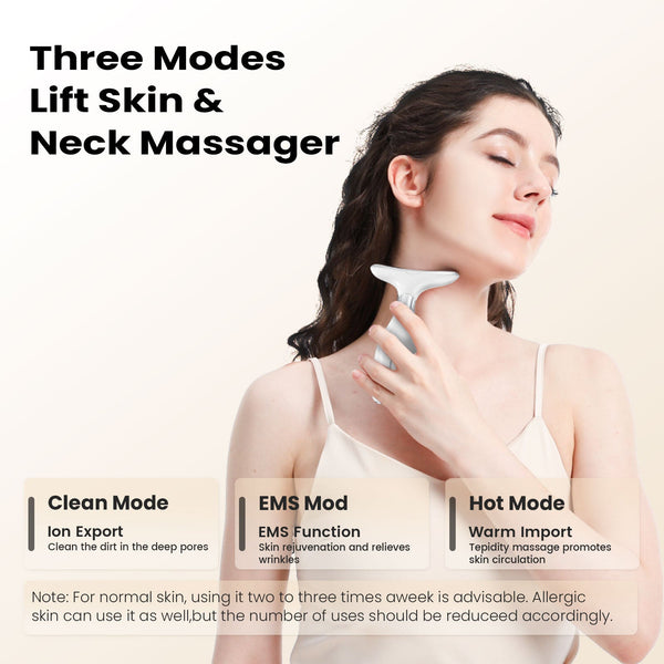 Multi Function Facial Neck Massager With Led Light Therapy Ems Warm Import Rechargeable Skin Care Device White Massagers